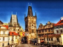 tower with gateway at charles bridge, czech republic, prague