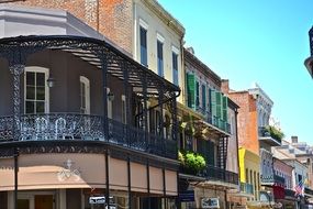 picturesque facades of old buildings in city, usa, Louisiana, new orleans, french quarter