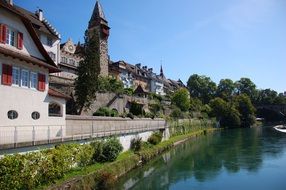 tower of the Muri-Amthof in old city at river, switzerland, bremgarten