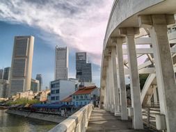 bridge construction at city skyline, singapore