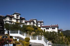 stairway on hill in garden at buddhist temple