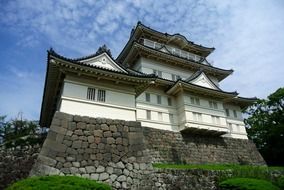 medieval stronghold, odawara castle at sky, japan