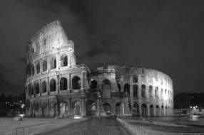 colloseum at night, black and white, italy, rome