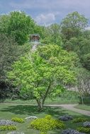 pavilion on hill in spring park