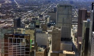 Aerial view of skyscrapers in Houston