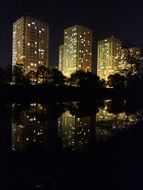 night illumination of buildings in Kiev