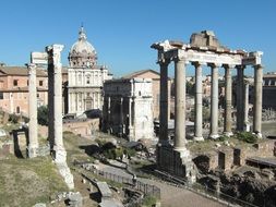 ancient roman forum ruins in city, italy, rome