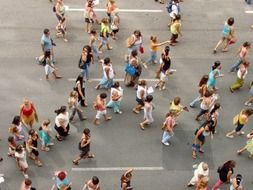 aerial view of crowd protest march on road