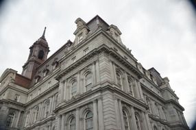 top of old corner building at sky, canada, quebec