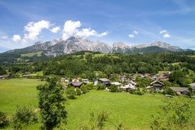 panoramic view of the village in the mountains in leogang