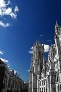 facade of gothic York Minster at sky, fragment, uk, england