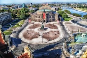 opera house on plaza in city, roof view, germany, dresden