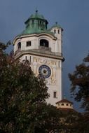 art nouveau clock tower of indoor swimming pool, germany, munich