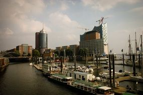 ships in port at city in germany, hamburg