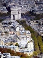 top view of arc de triomphe in city, france, paris
