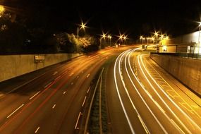light traces of traffic on road at night, long exposure