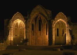 porch of old church at night, greece