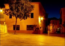 illuminated old street at dusk, nobody, spain, mallorca