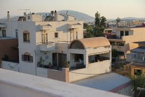 athens white houses morning sunlight view