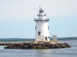 Saybrook Breakwater Light on river in view of coast, usa, Connecticut
