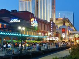 crowd of people on night street, usa, california, atlantic city