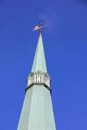 church steepl window weathervane blue sky view