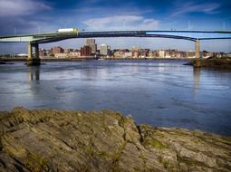 Harbour bridge above city skyline, canada, new brunswick, st johns