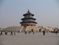 people on square at Temple of Heaven in forbidden city, china, beijing