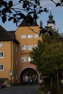 gateway in building at church in old town, germany