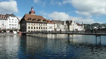 town hall and bridge over the river in Lucerne