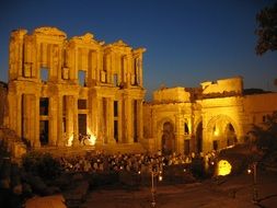 Library of Celsus, ancient roman ruin, at night, turkey, ephesus