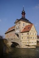 old timber framed town hall building at bridge, germany, bamberg