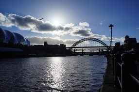 tyne bridge silhouette at back light, uk, newcastle