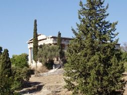 ancient ruin behind trees, greece, athens, thision