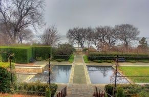 pool in arboretum at fall, usa, texas, dallas
