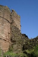 ruined wall of medieval goodrich castle, uk, england, herefordshire