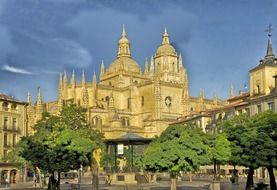 plaza at late Gothic style cathedral in old city, spain, segovia