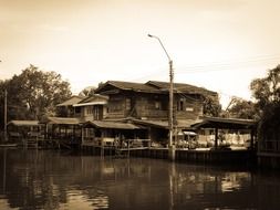 old landscape on the background of houses in Bangkok, Thailand