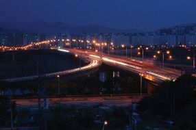 night view of paldang bridge at hanam city, south korea