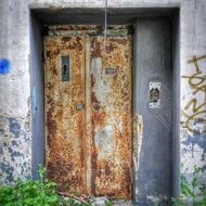 closed elevator in abandoned building