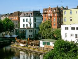 architecture of Bergedorf buildings beside the canal in Hamburg