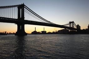 manhattan bridge above east riverat dusk, usa, nyc, brooklyn