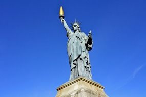 statue of liberty at clear blue sky, usa, manhattan, nyc