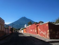 empty street in old village at mountain, guatemala, antigua