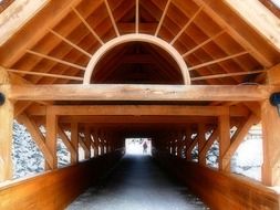 perspective of wooden covered bridge, canada, british columbia