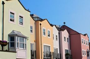 row of colorful houses, uk, england, portsmouth