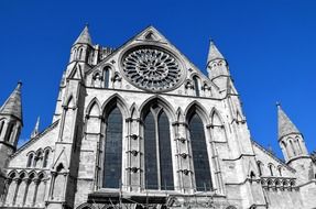 Cathedral and Metropolitical Church of Saint Peter, detail of facade at sky, uk, england, york