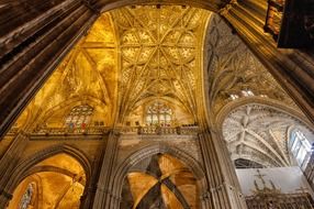 ornate gothic vaults in cathedral, spain, seville