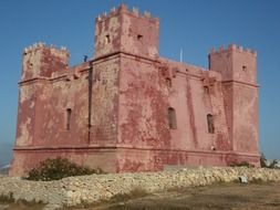 red bastioned watchtower, Saint Agatha's Tower, Malta, MellieÄ§a