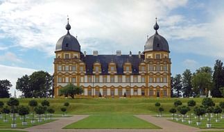 picturesque park in front of the palace in bavaria